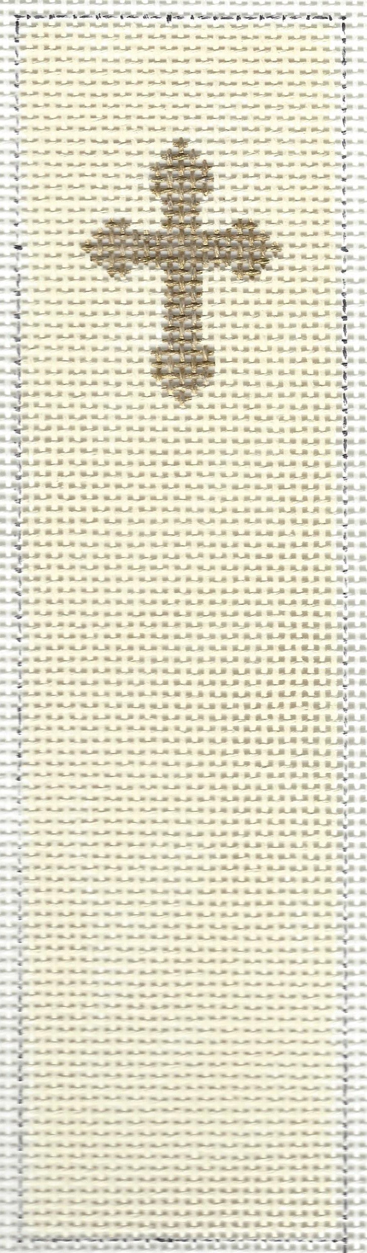 j. childs bookmark needlepoint canvas of cross design with a cream colored background