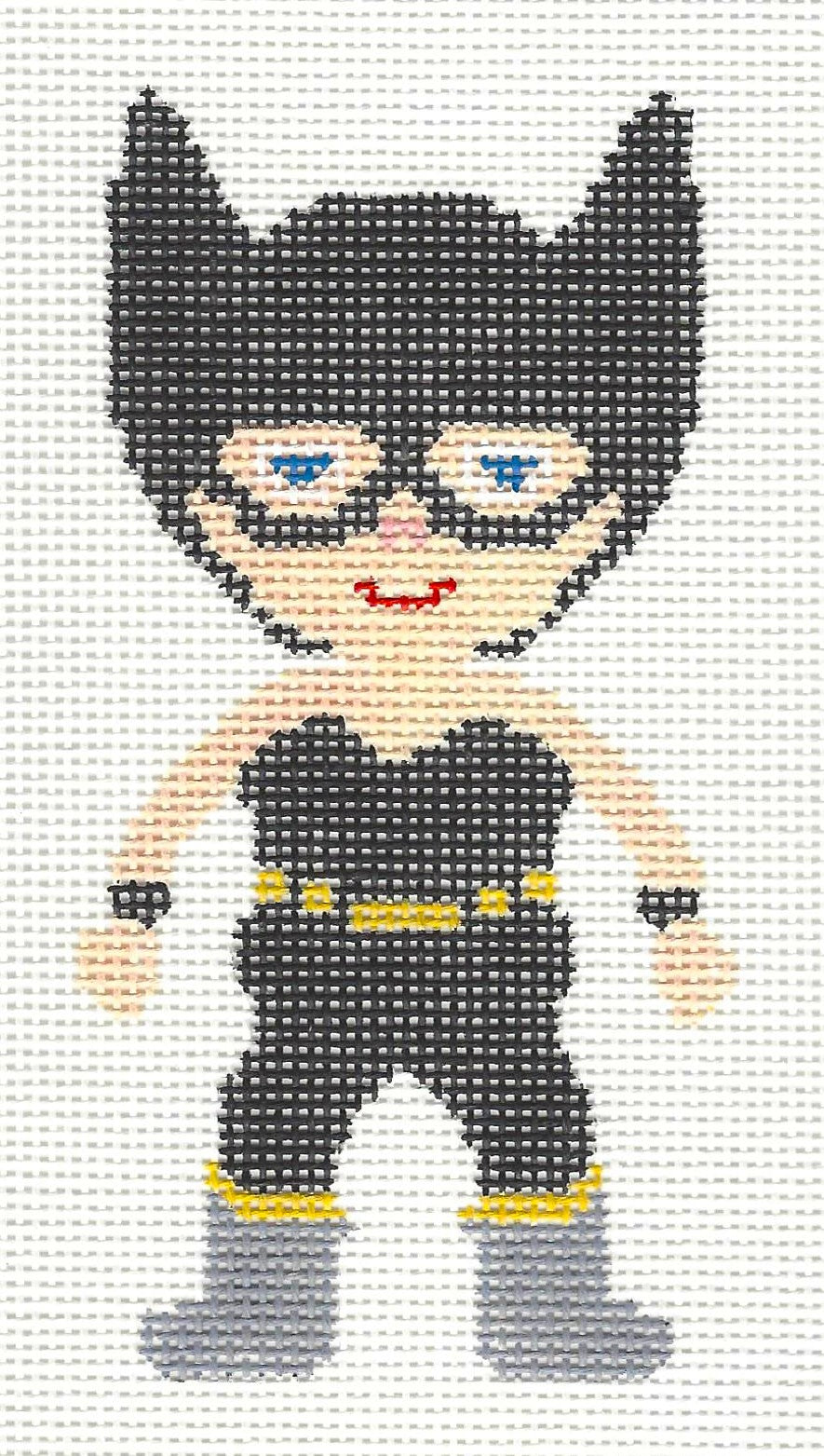 A Stitch in Time needlepoint canvas of cartoon character in Batgirl costume