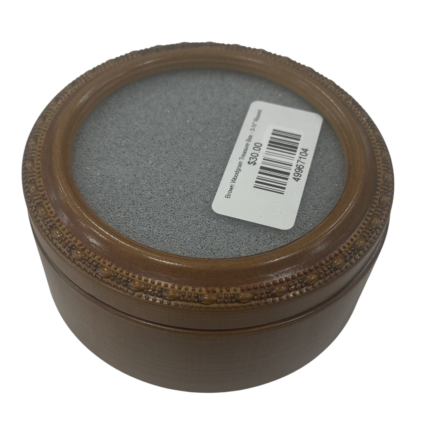 Brown Woodgrain Treasure Box - 3-½" Round