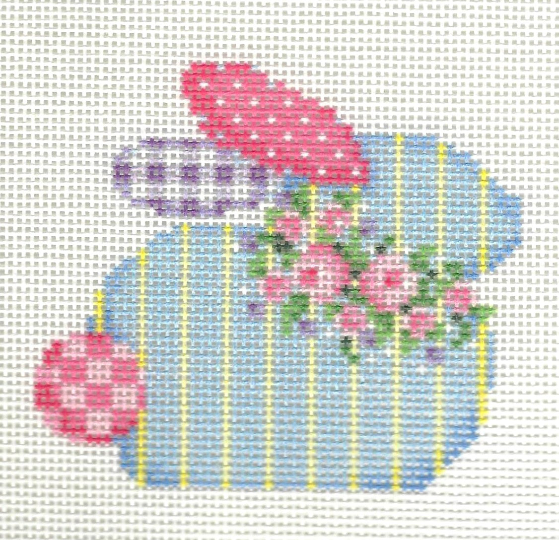Kirk & Bradley needlepoint canvas of rose bud garland bunny