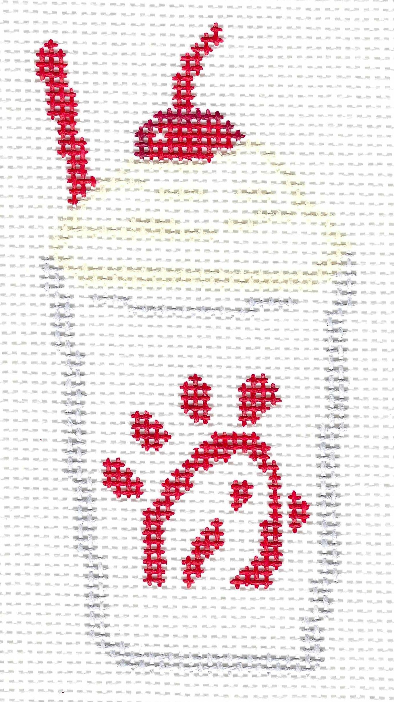 Perrin Gentry needlepoint canvas of a vanilla milkshake with a cherry on top and red straw