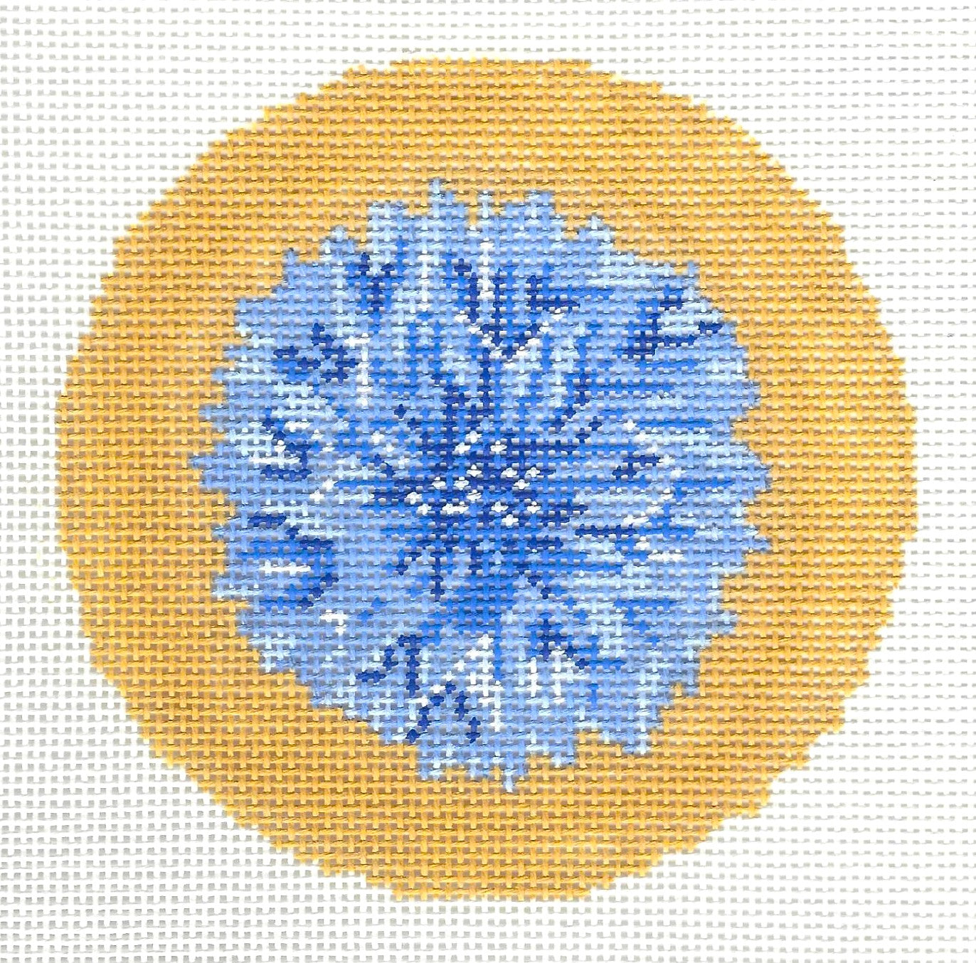 Gingham Stitchery needlepoint canvas of cornflower on gold
