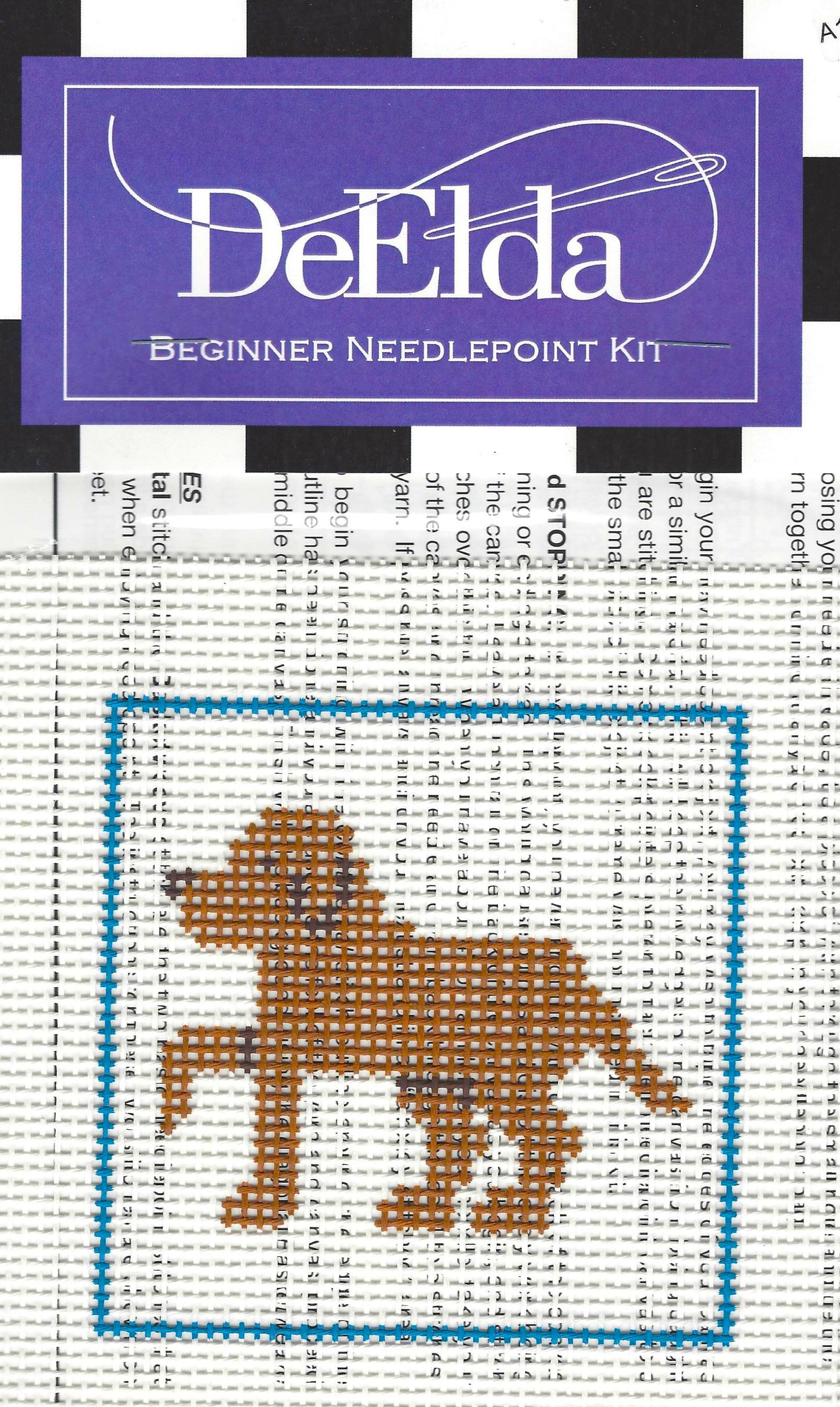 DeElda beginner needlepoint kit with a brown dog