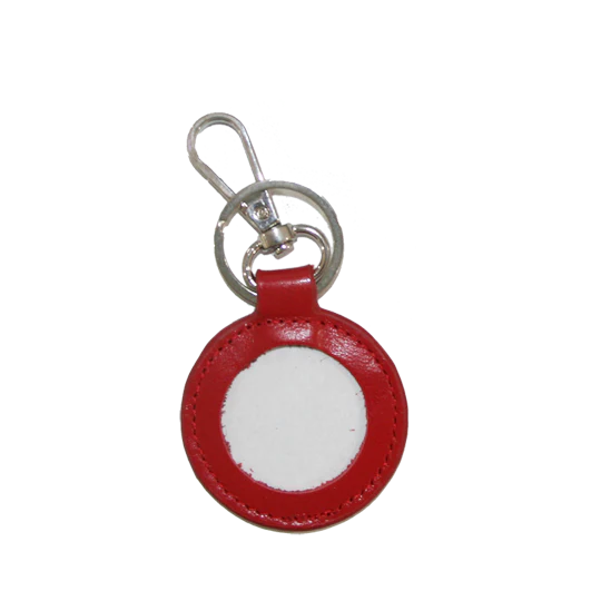 Round Leather Key Fob - Red