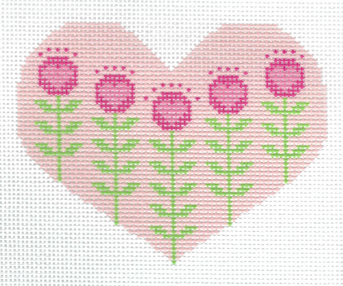 Block Print Pink Heart with Flowers