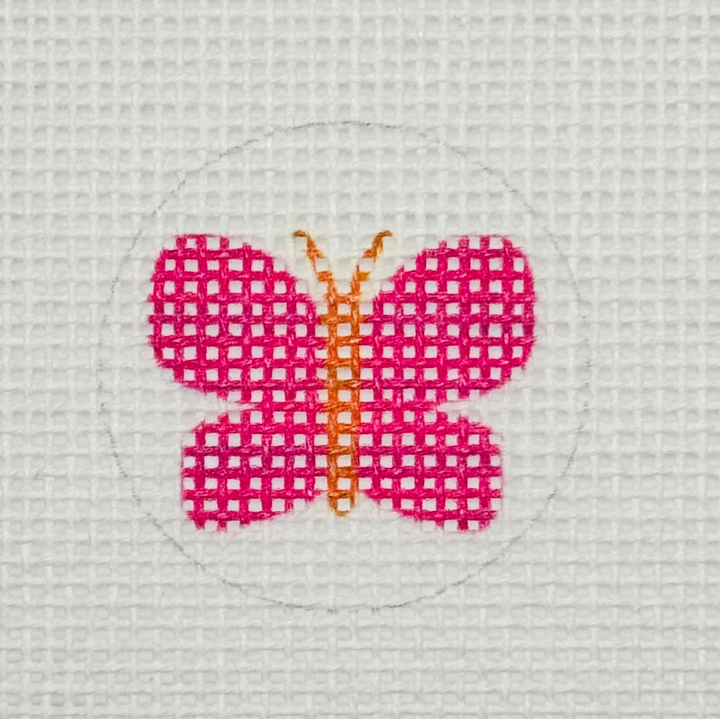 Tilli Tomas Planet Earth key fob insert needlepoint canvas of pink butterfly
