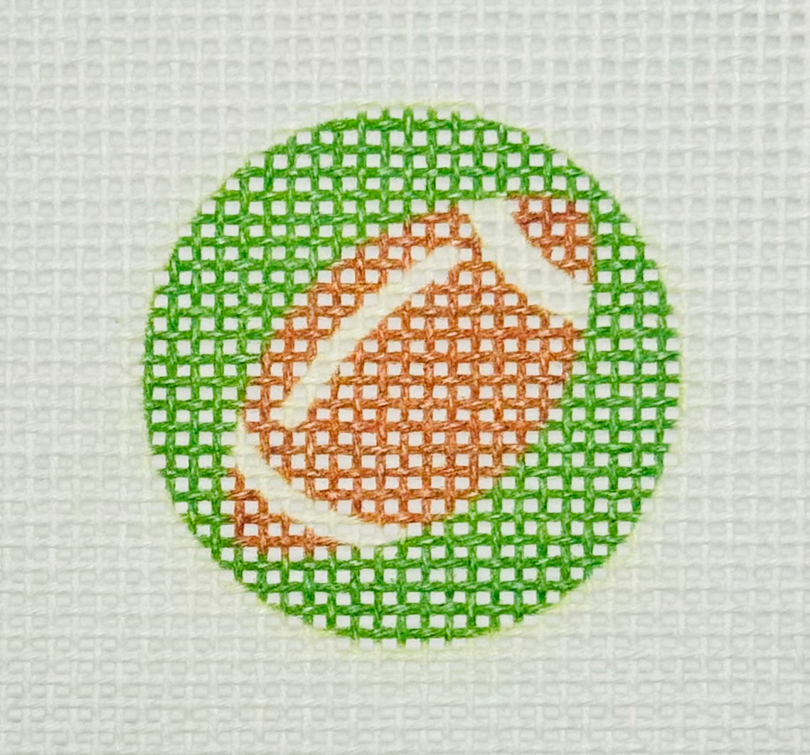 Tilli Tomas Planet Earth key fob insert needlepoint canvas of football with green background