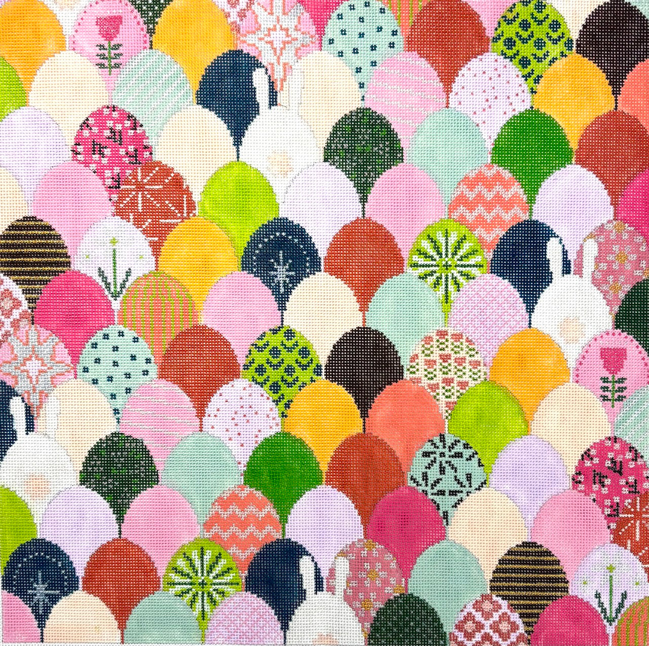 CBK Needle Collections needlepoint canvas of pattern with colorful circles and various designs