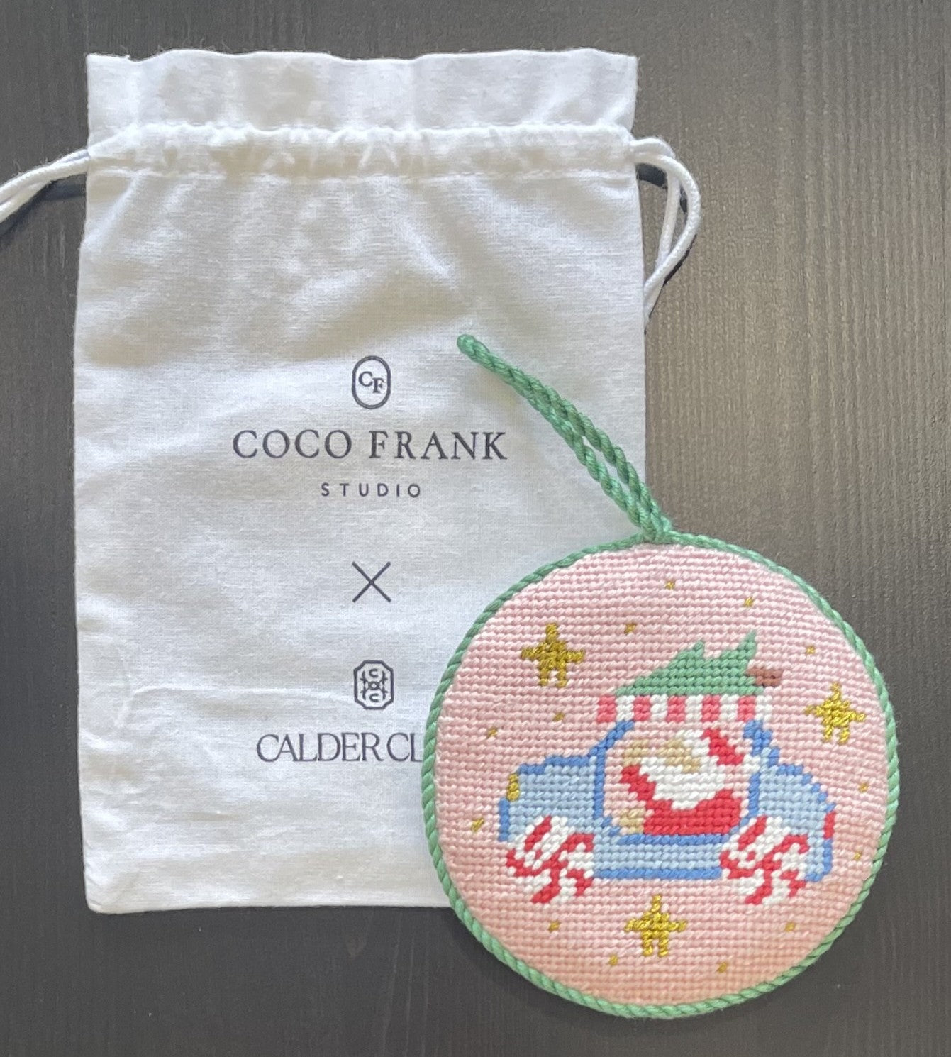 Finished Needlepoint Ornament - Calder Clark Santa Jolly