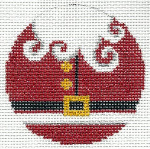 Alice Peterson Co. round ornament needlepoint canvas of a red Santa Claus outfit with white beard