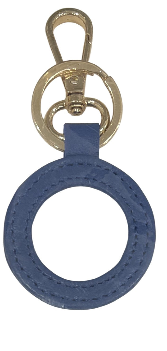 Round Leather Key Fob - Navy Blue