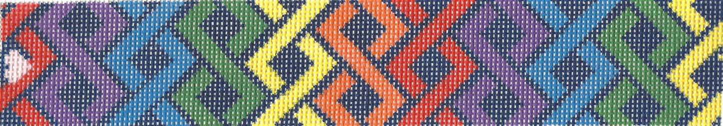 Jeni Sandberg key fob needlepoint canvas of multicolor hicks braid design