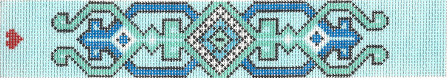 Jeni Sandberg key fob needlepoint canvas of light and bright blue design - holbein blue