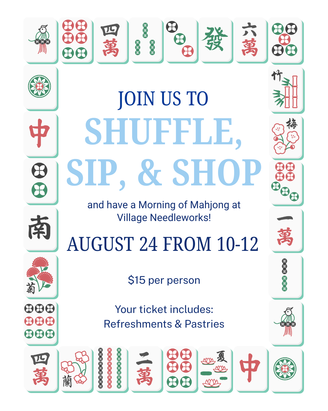 August 24th - Shuffle, Sip and Shop: A Morning of Mahjong