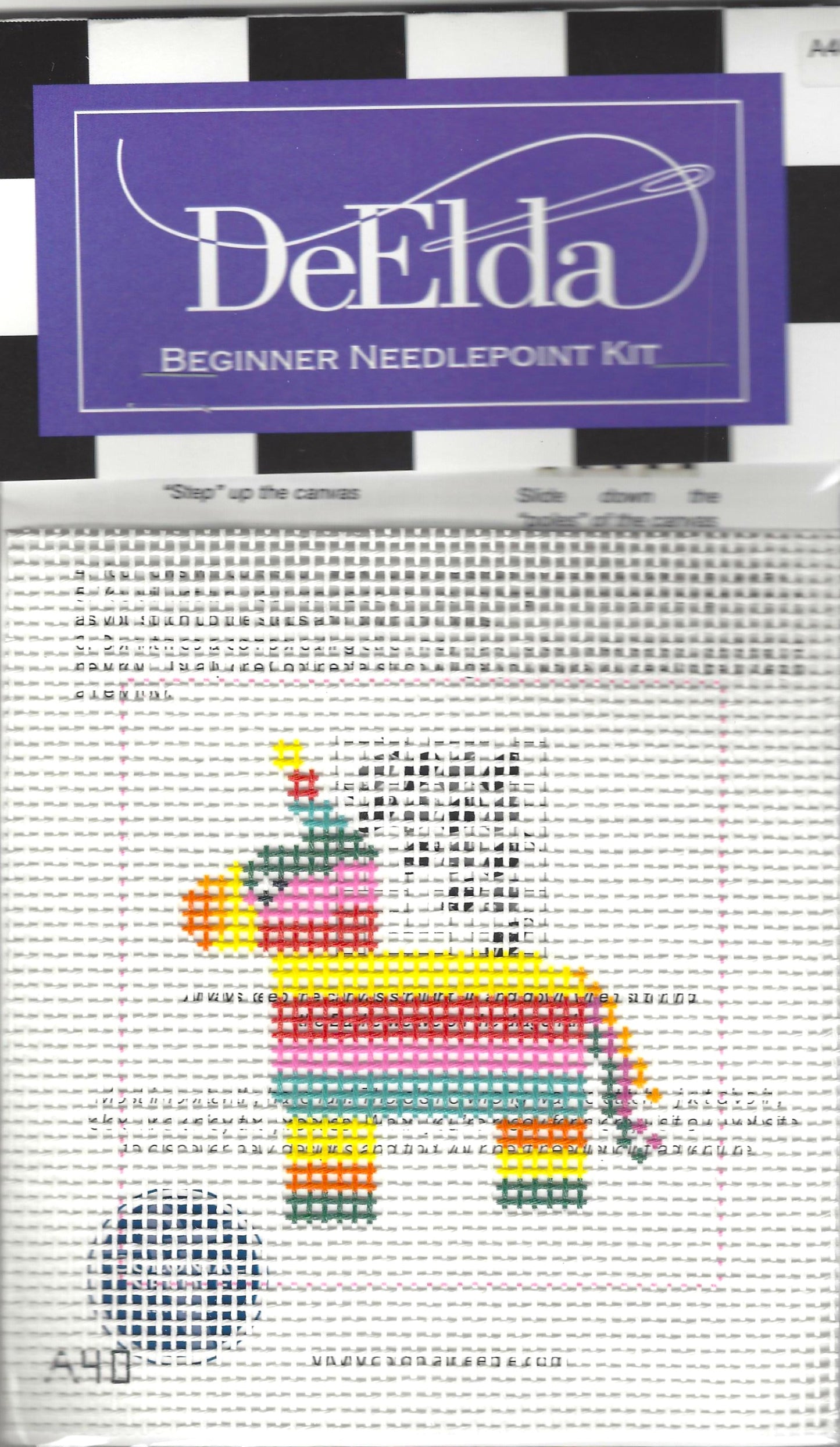 DeElda beginner needlepoint kit with a colorful piñata design