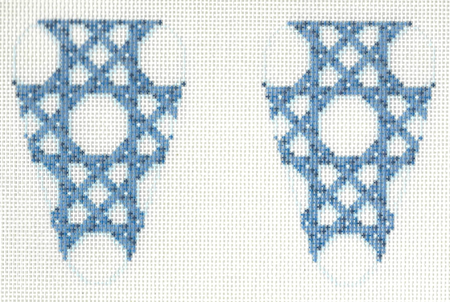 Two Sisters scissor case needlepoint canvas of blue and white pattern