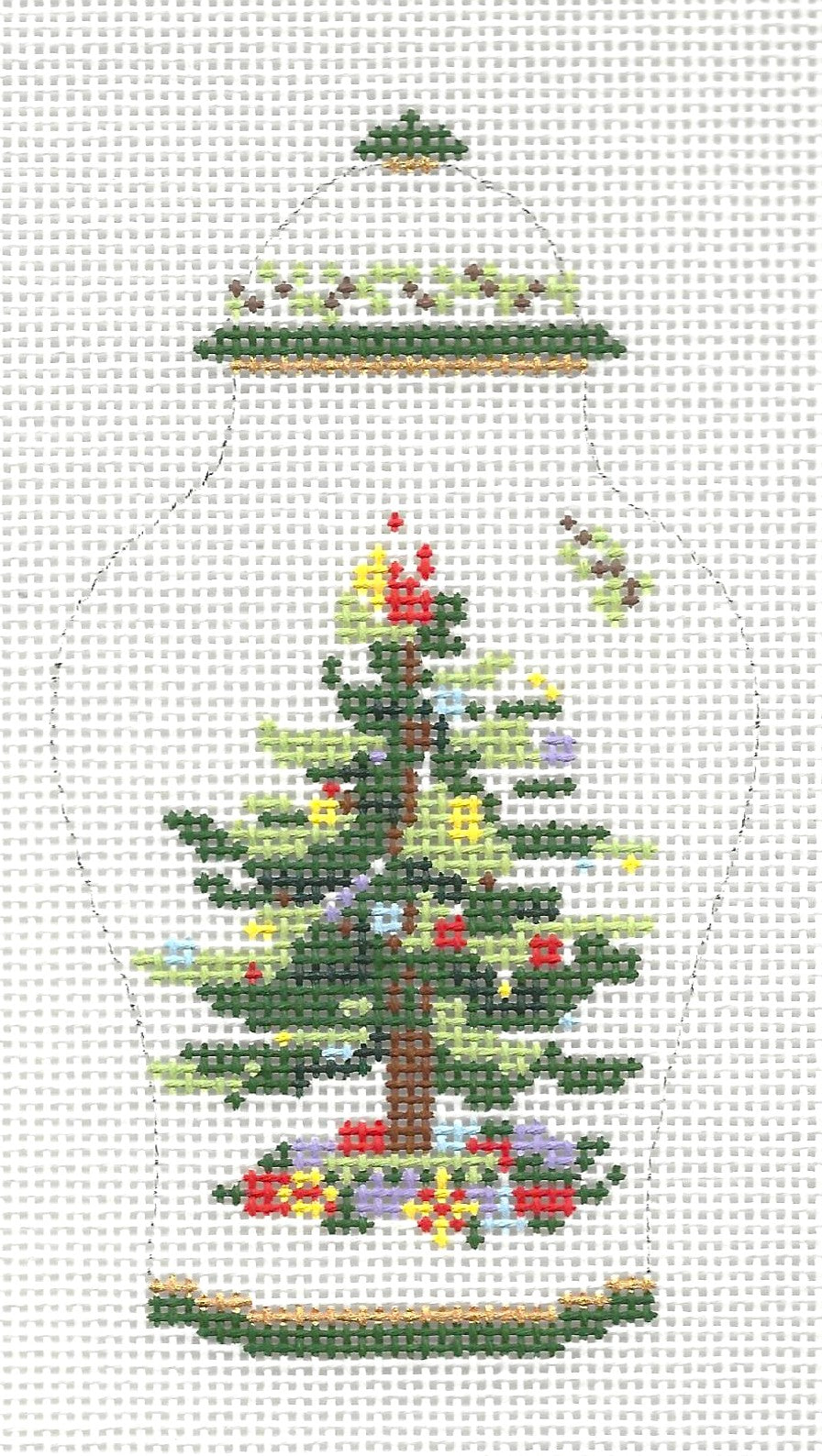 Gingham Stitchery needlepoint canvas of ginger jar with Spode Christmas design