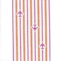 Tilli Tomas Planet Earth needlepoint canvas of orange and pink stripes with pink airplanes.