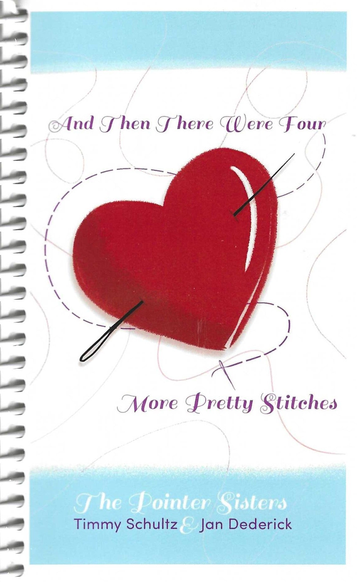 Book cover with a red heart design and text 'And Then There Were Four' and 'More Pretty Stitches'.