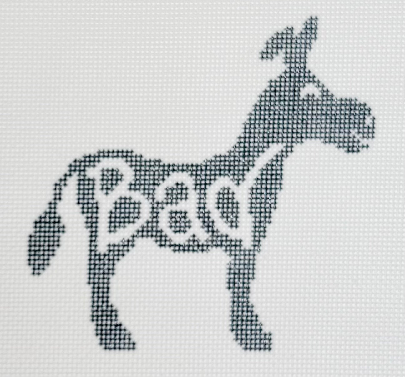 KCN Designers needlepoint canvas of a donkey with text 'Bad'.