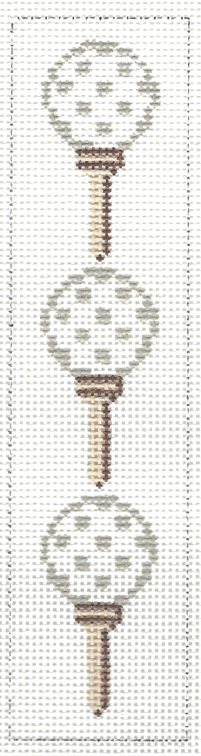 j. childs needlepoint canvas of a bookmark with three golf balls on tees
