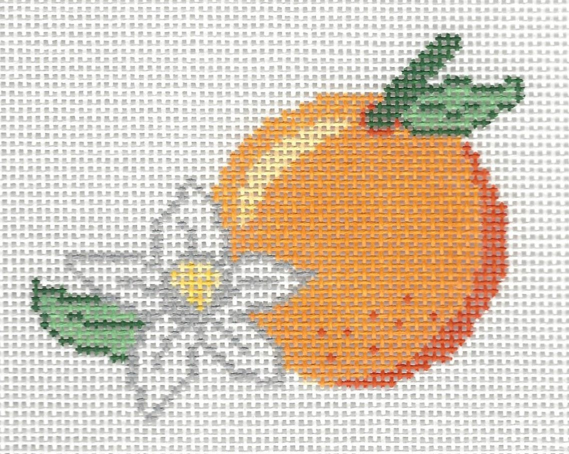 Morgan Julia needlepoint canvas of an orange and a white flower