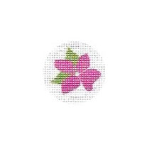 Tilli Tomas Planet Earth needlepoint canvas of a key fob insert of a pink hydrangea.