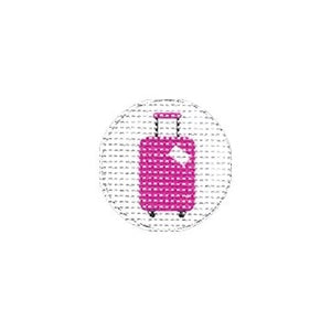 Tilli Tomas Planet Earth needlepoint canvas of key fob insert of a pink suitcase