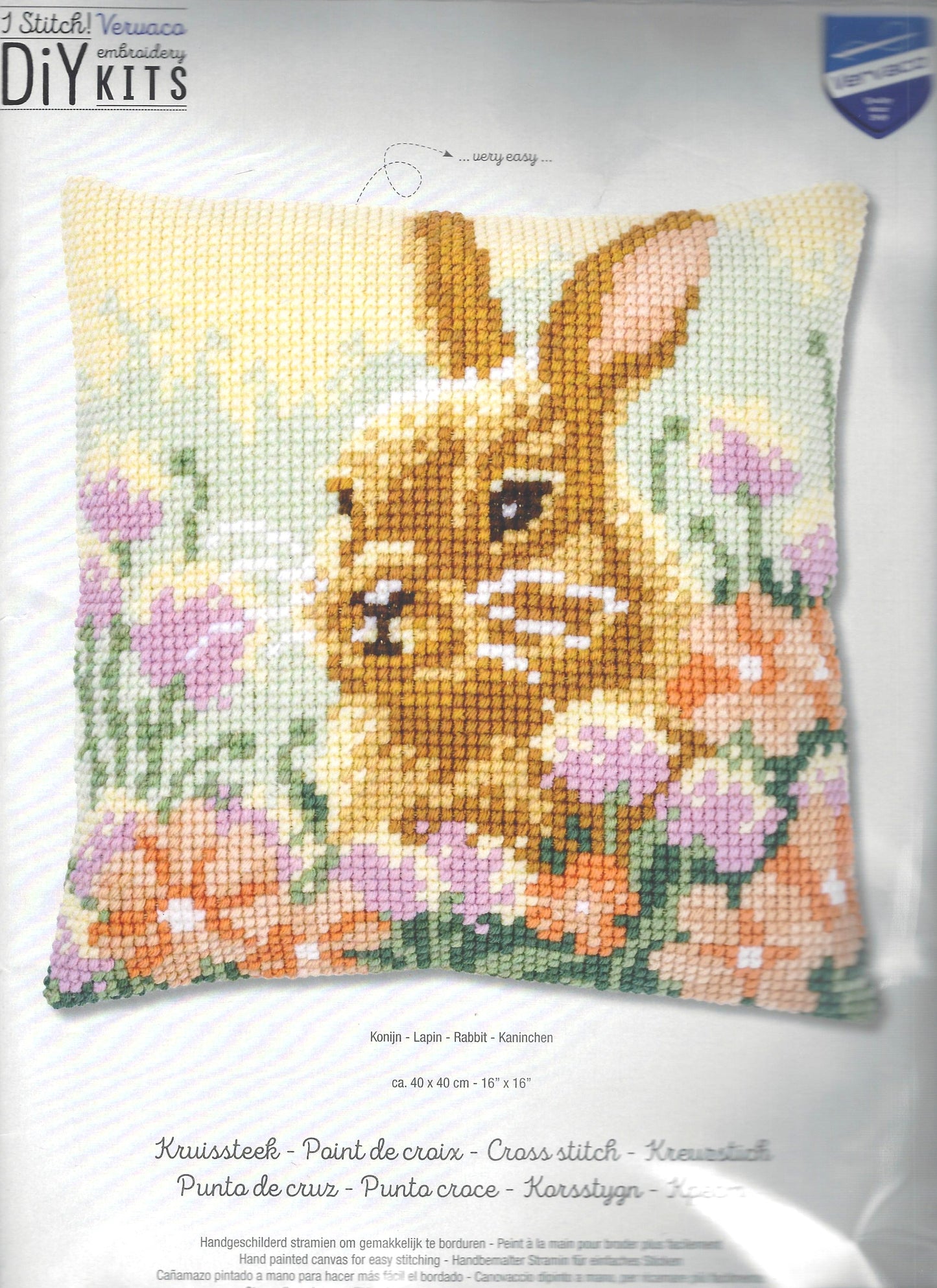 Vervaco DiY Kit of a Rabbit in a field of flowers.