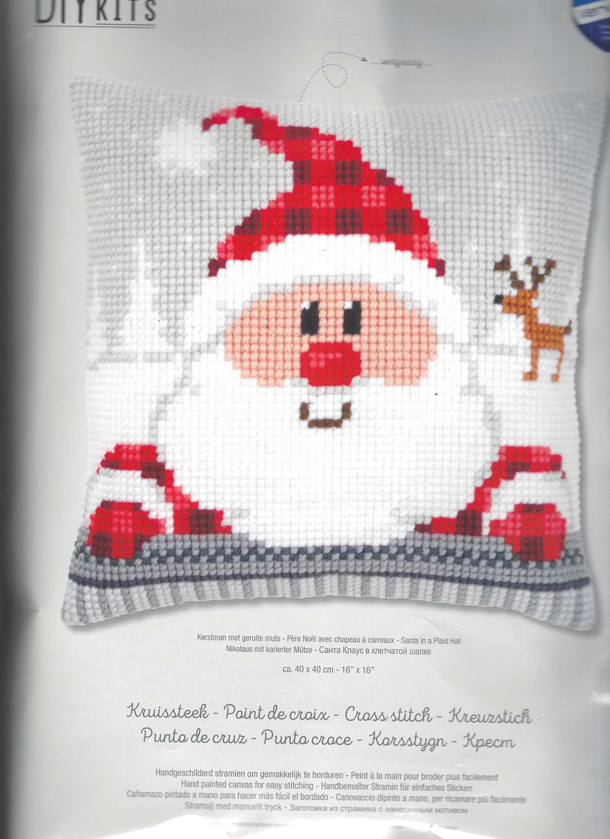 Vervaco DiY Stitch Kit of Santa in a Plaid Hat.