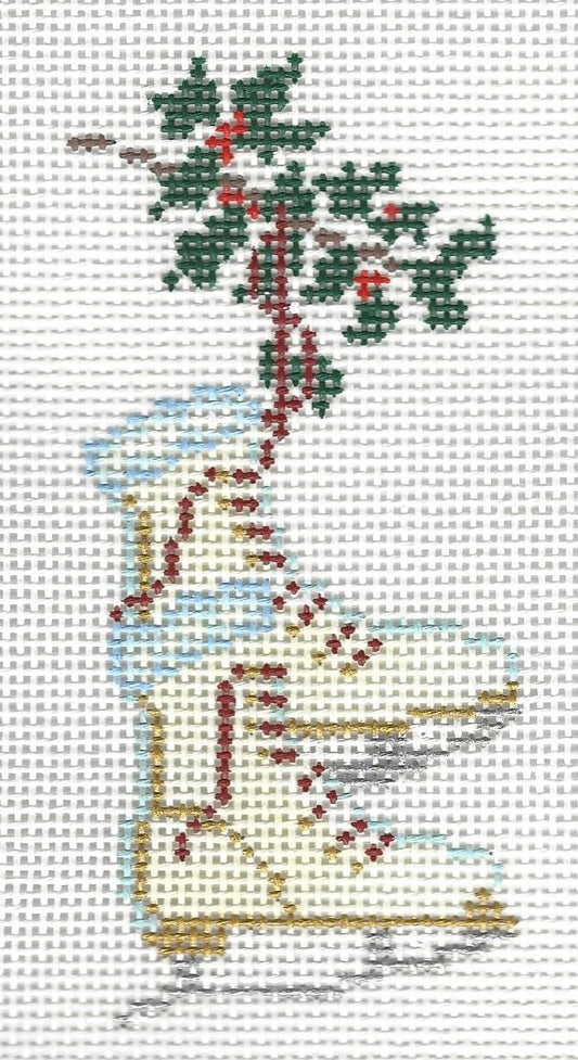Kirk & Bradley needlepoint canvas of retro ski ice skates