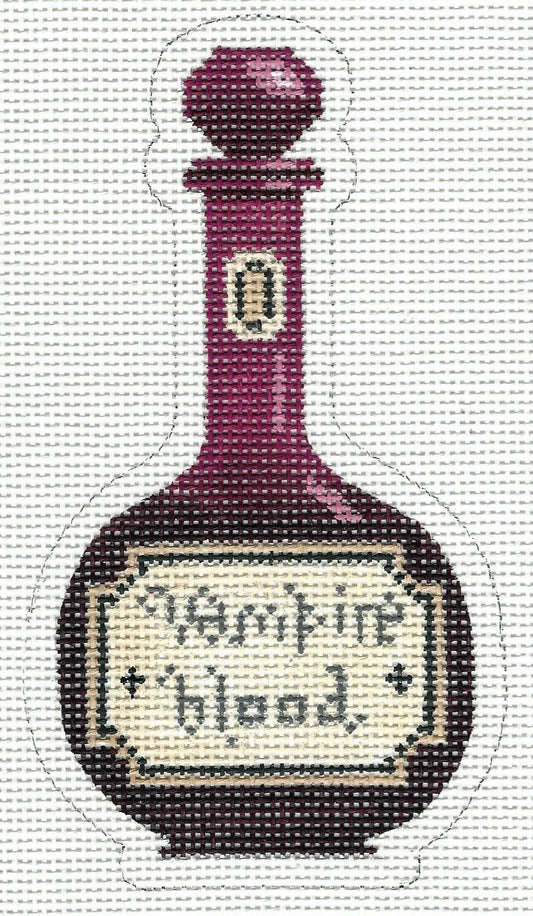 Kirk & Bradley needlepoint canvas of halloween bottle of vampire blood