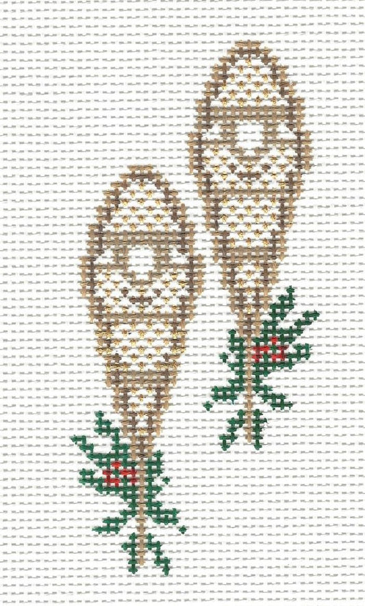 Kirk & Bradley needlepoint canvas of retro wooden snow shoes