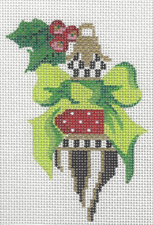 Ornament Crimson Top w/Holly & Lime Bow