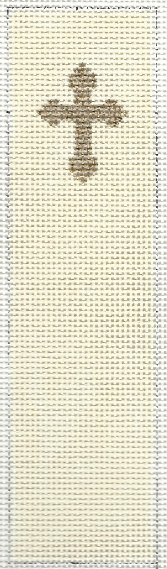 j. childs bookmark needlepoint canvas of cross design with a cream colored background