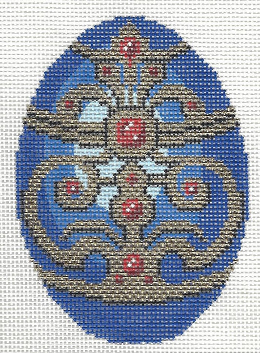 Faberge Egg - Blue & Gold w/Red Jewels