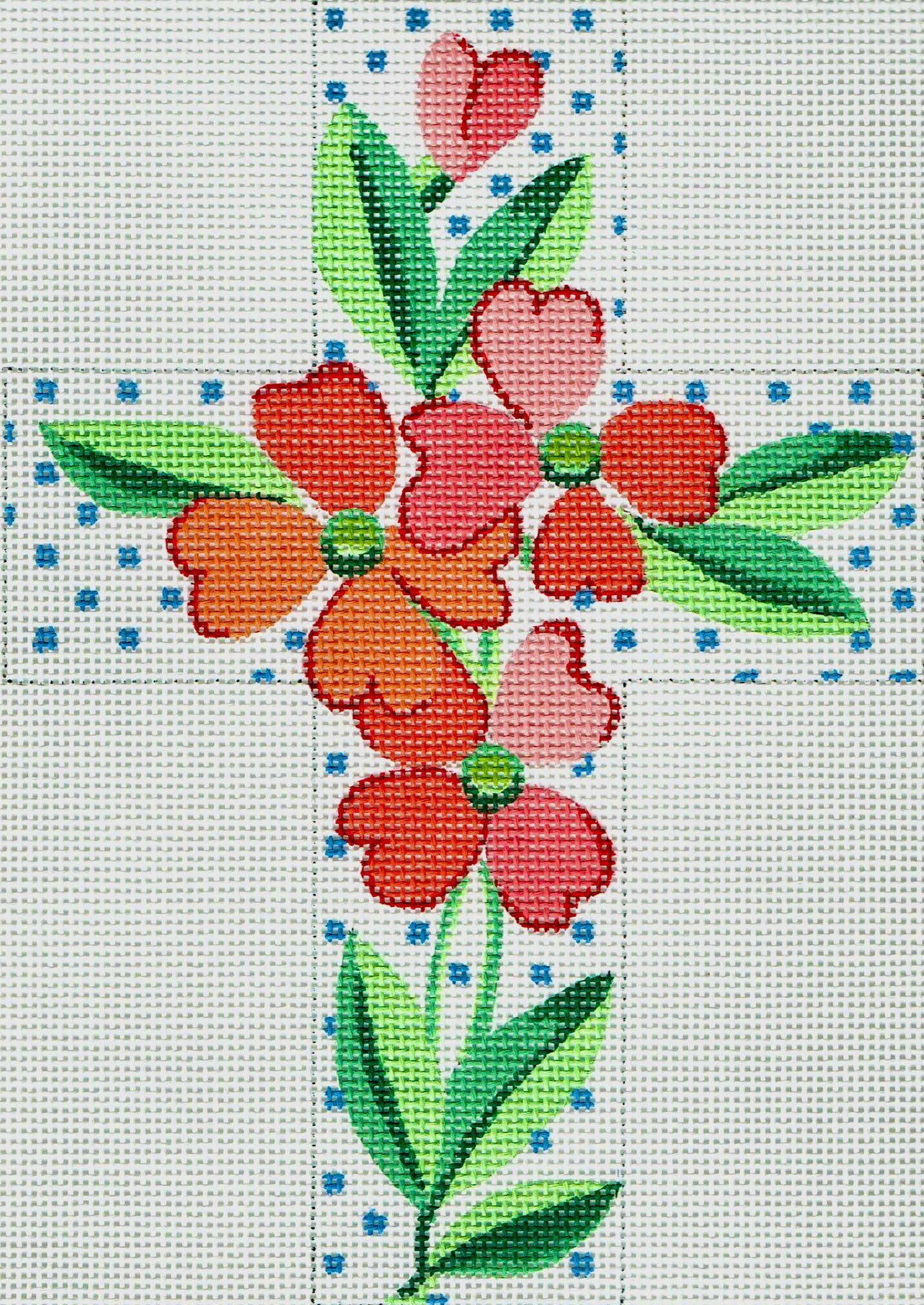 Pink Flowers with Blue Dots Cross