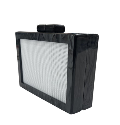 Bexar Needleworks Self-Finishing Acrylic Clutch in black displayed on a white background.
