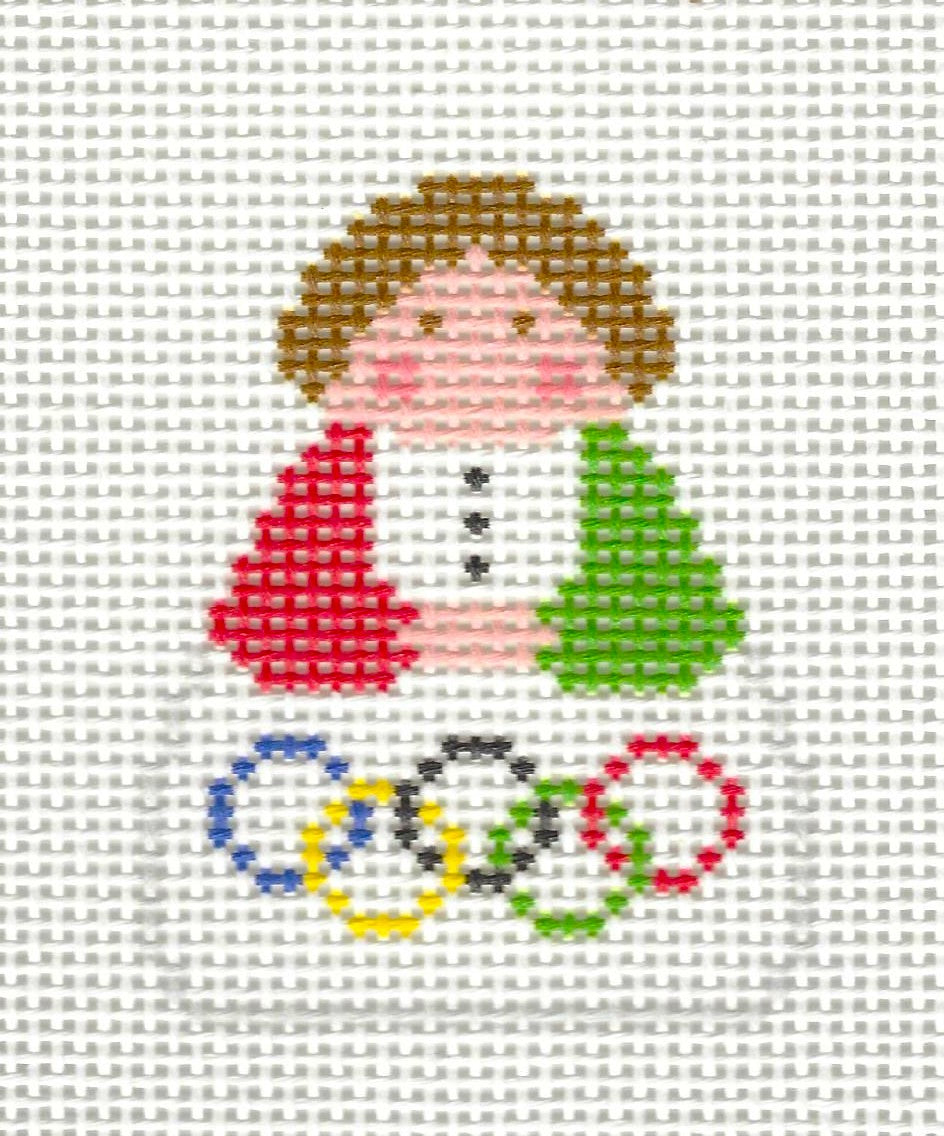 KCN Designers needlepoint canvas of Italian angel with Olympic rings