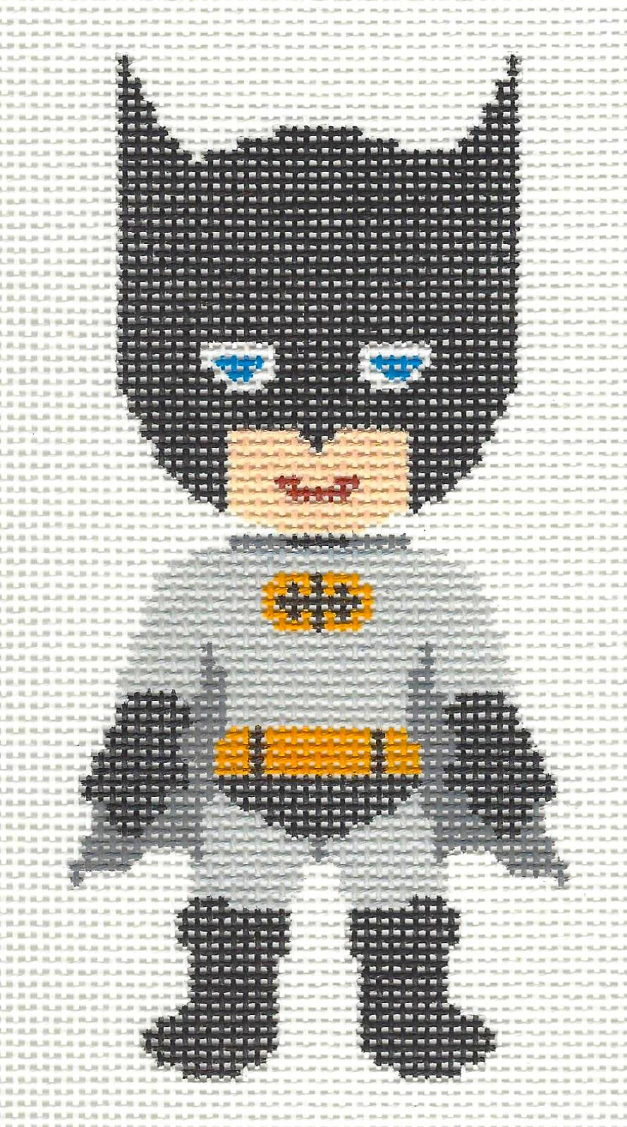 A Stitch in Time needlepoint canvas of cartoon character in Batman costume