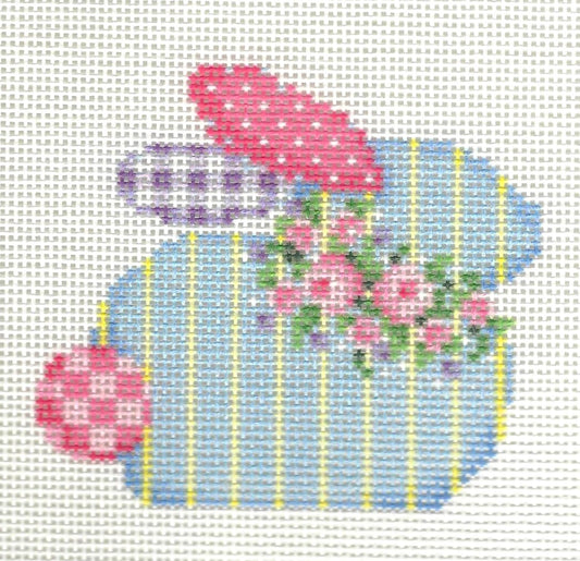 Kirk & Bradley needlepoint canvas of rose bud garland bunny