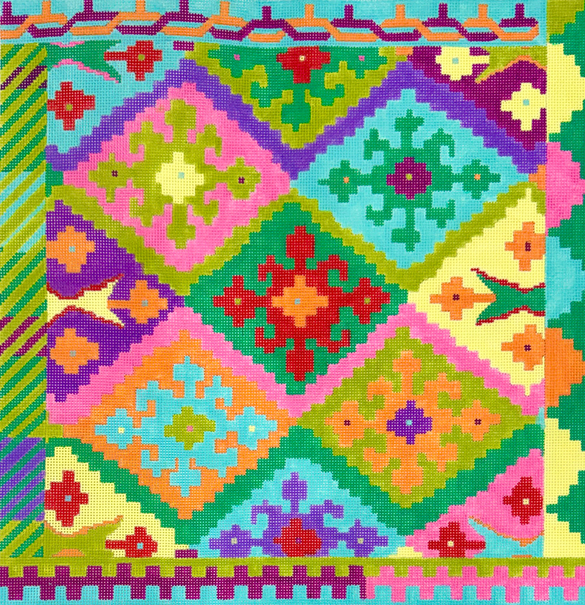 Kilim Square with Stepped Diamonds