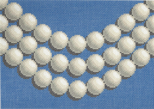 Jeni Sandberg needlepoint canvas of clutch with pearls and blue background