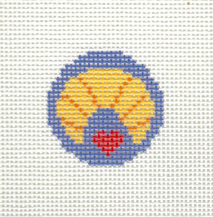 KCN Designers key fob insert needlepoint canvas of croissant with red heart on a blue background