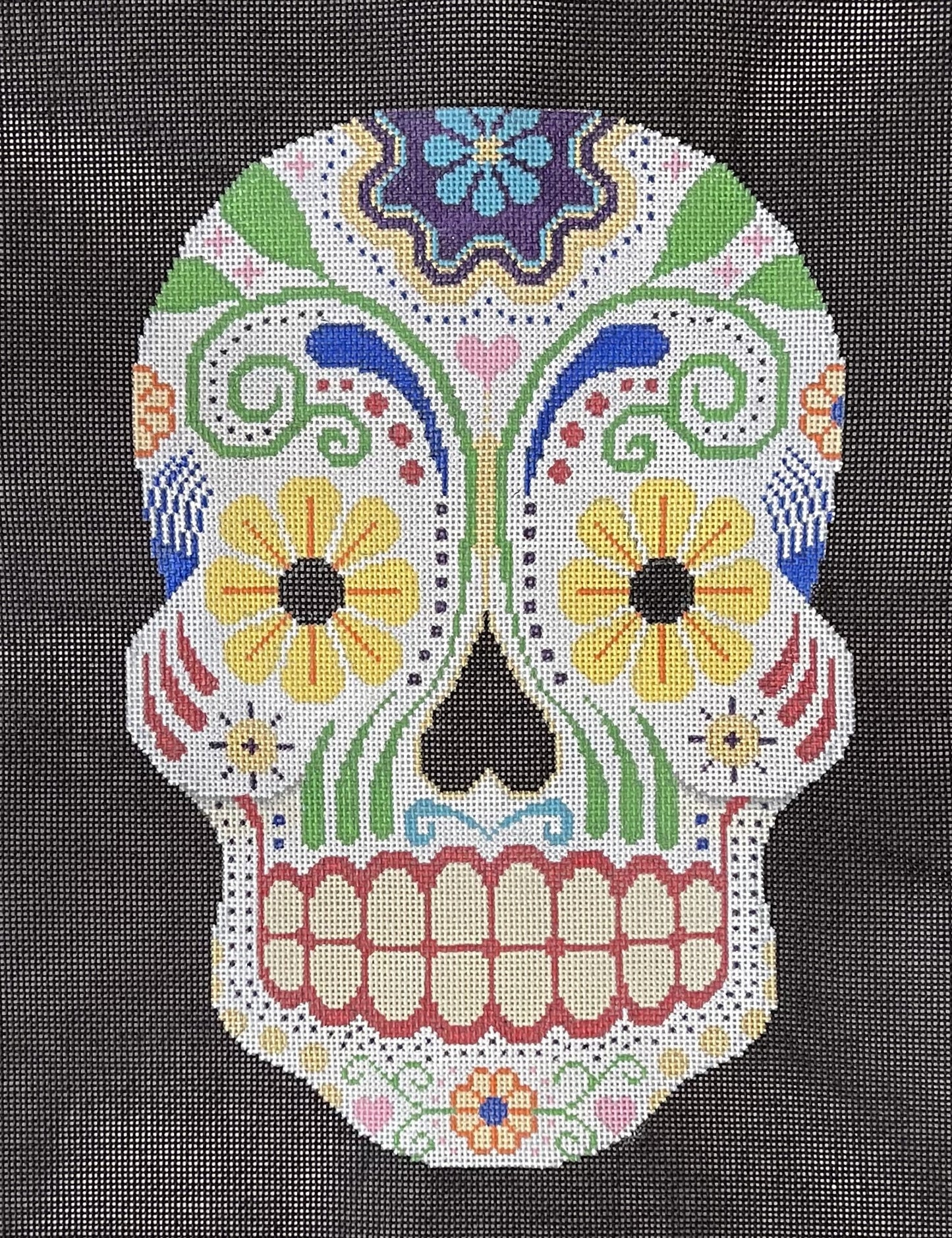 White Day of the Dead Sunflower Skull
