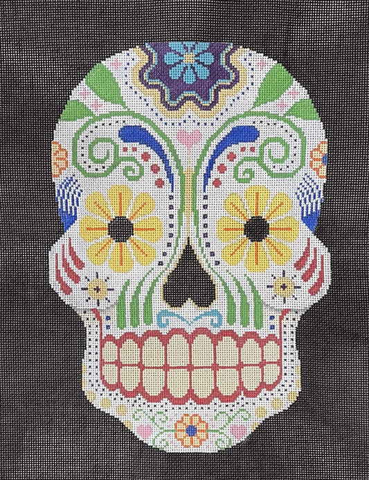 White Day of the Dead Sunflower Skull