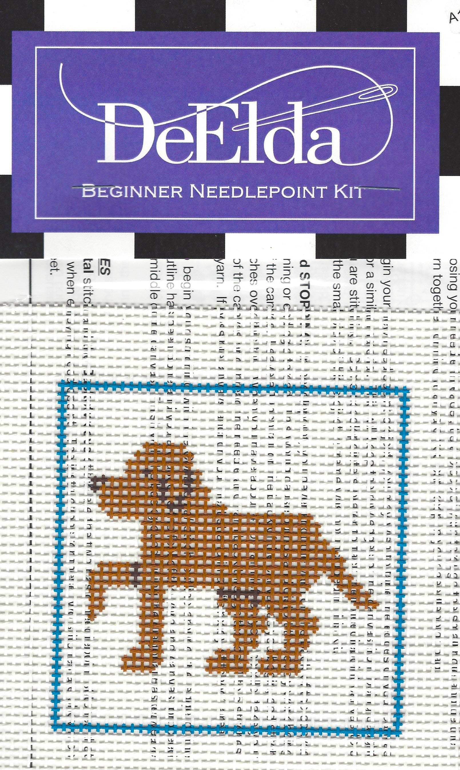 DeElda beginner needlepoint kit with a brown dog