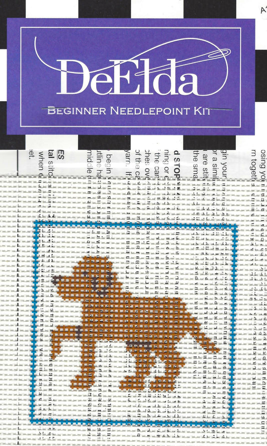 DeElda beginner needlepoint kit with a brown dog