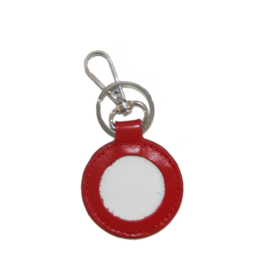 Round Leather Key Fob - Red