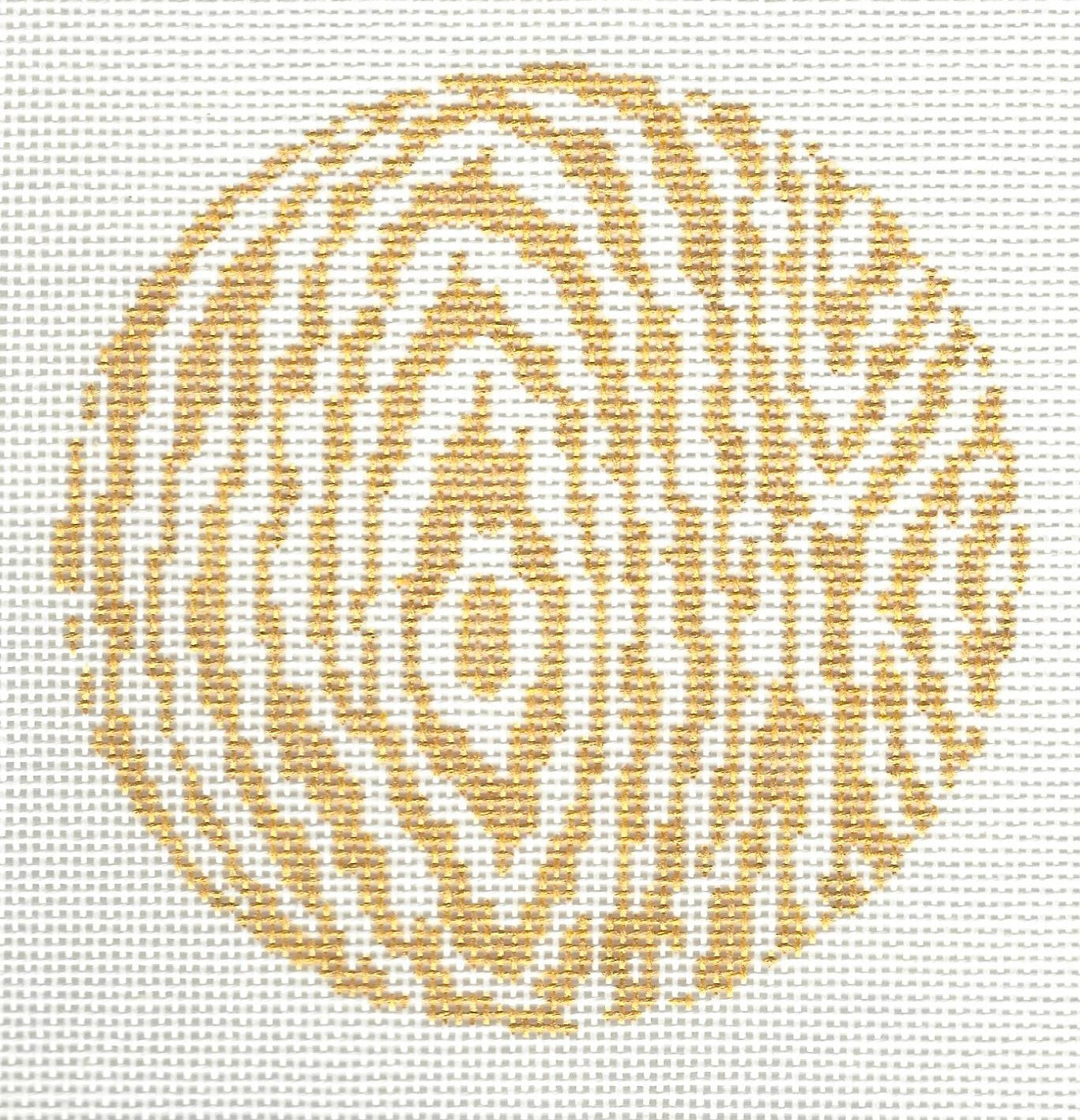 Gingham Stitchery needlepoint canvas of gold and white wood pattern